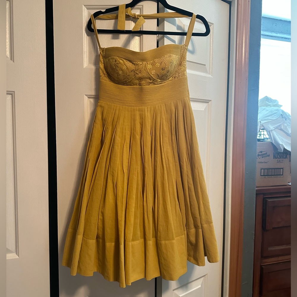 Anthropologie yellow halter dress